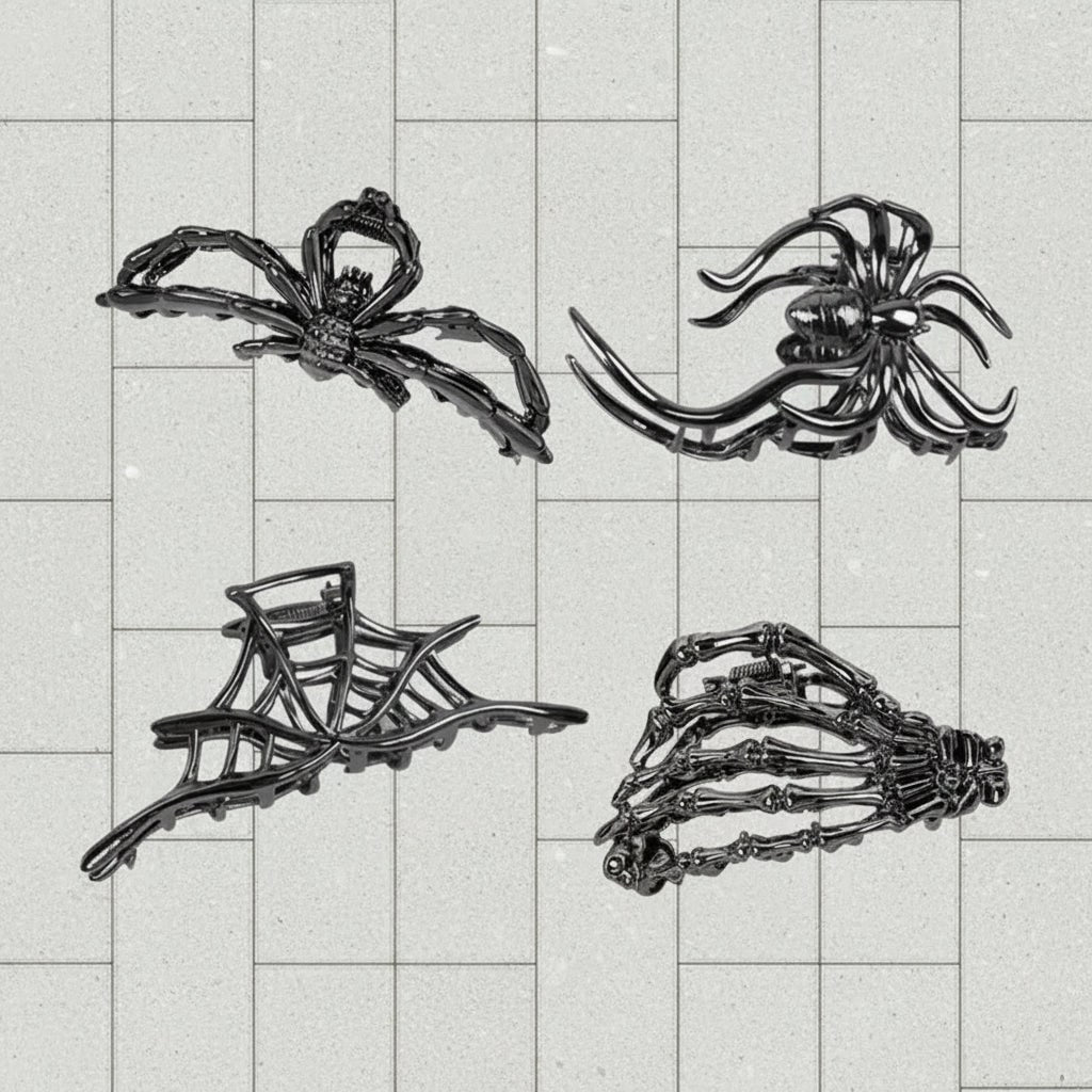 Halloween Metal Claw Clips with Spooky Spider Bat and Skeleton Designs Cute Decorative Hair