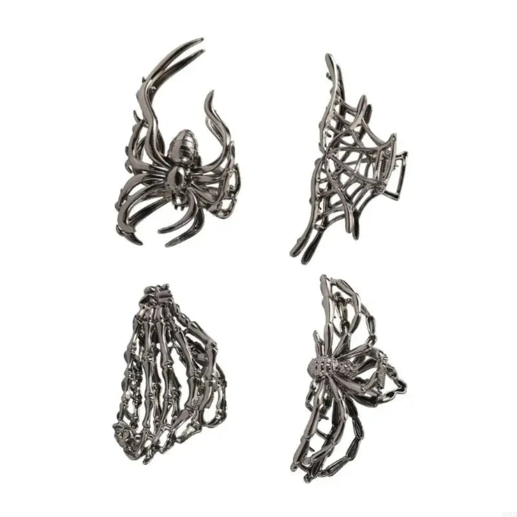 Halloween Metal Claw Clips with Spooky Spider Bat and Skeleton Designs Cute Decorative Hair