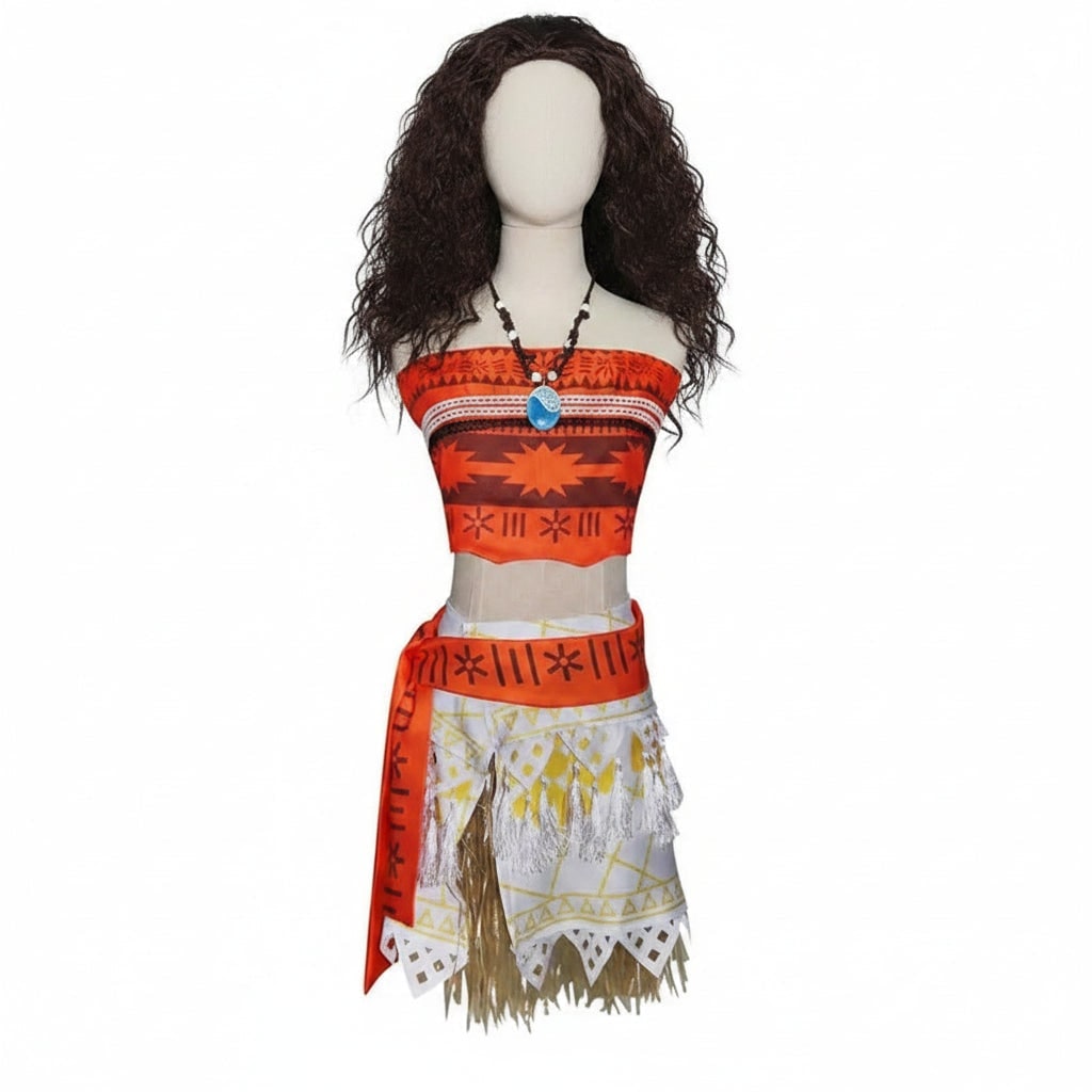 Halloween Princess Costume with Tropical Print Top Grass Skirt and Pendant