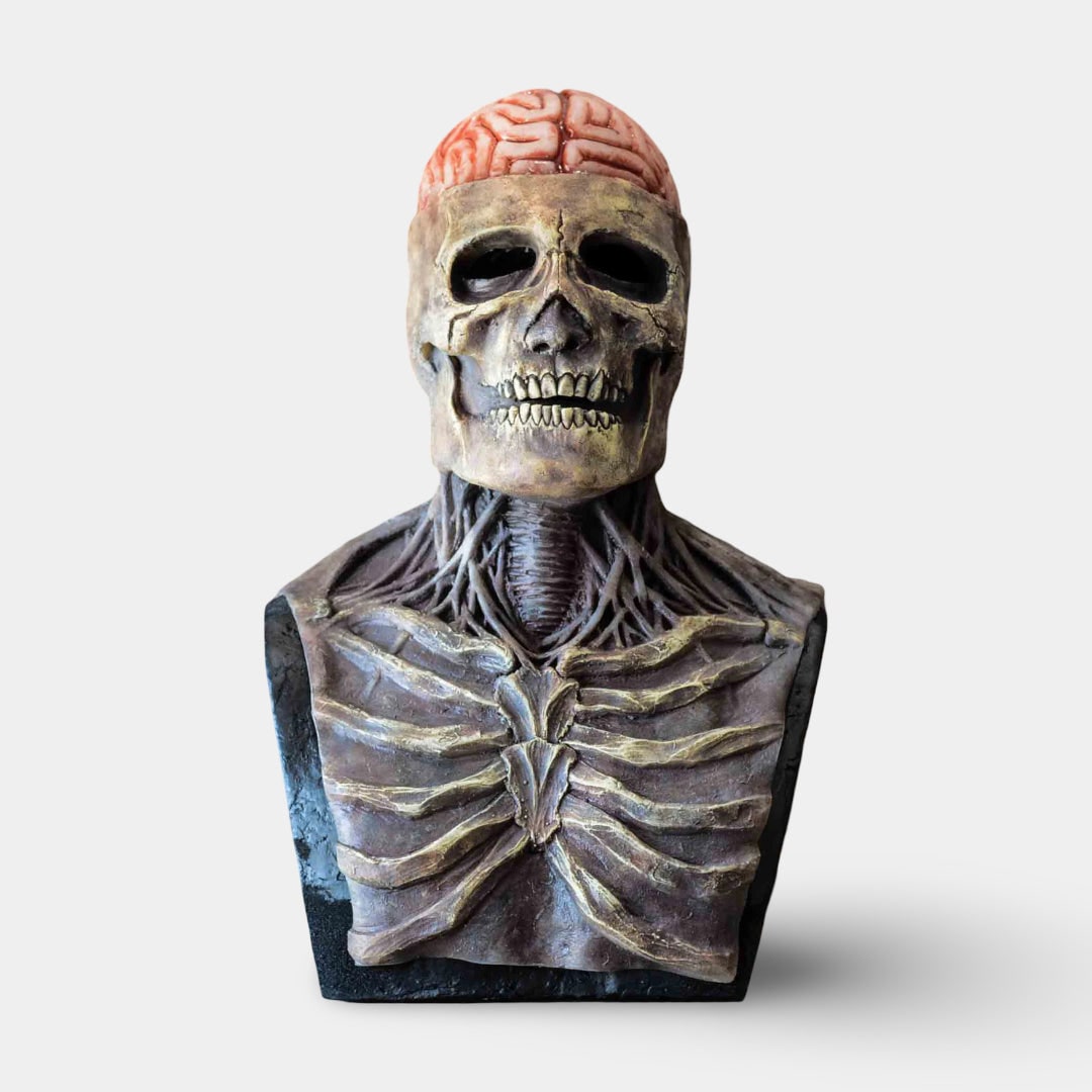 Halloween Skeleton Bust Garage Door Cover with Exposed Brain Detail for Spooky Party Decoration