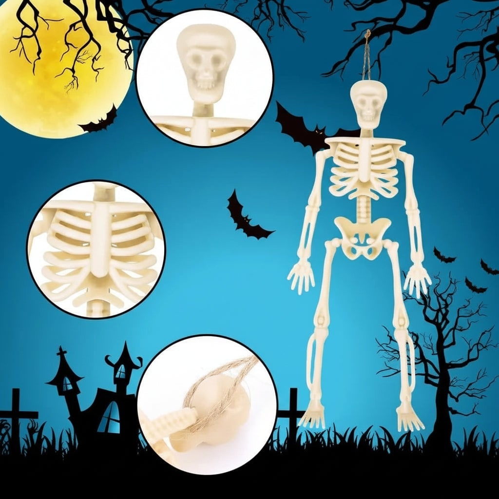 Halloween Skeleton Decorations Mini Plastic Poseable Figures for Party and Haunted House