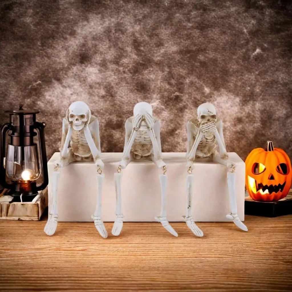 Halloween Skeleton Shelf Sitters Figurines with Dangling Legs and Poseable Joints