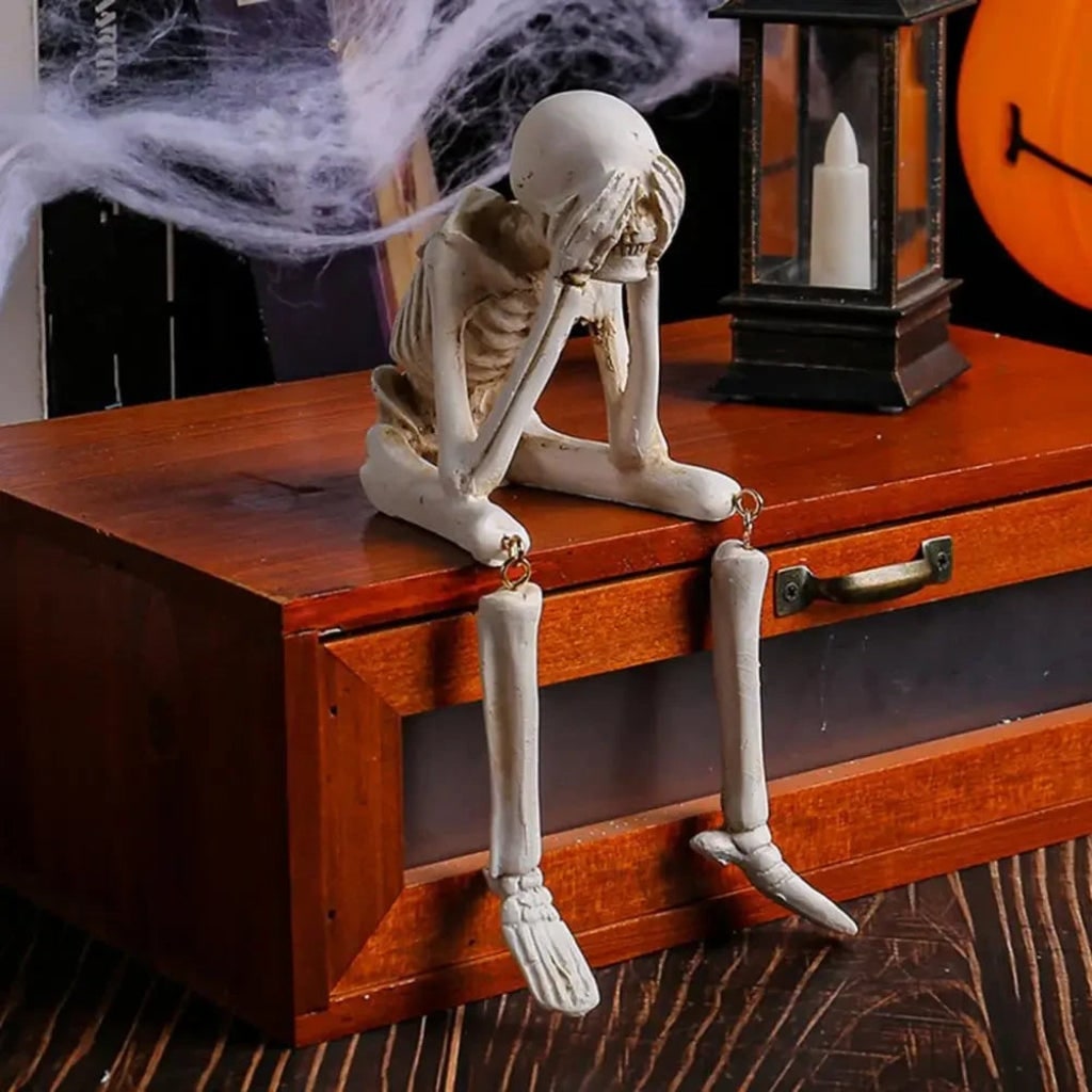 Halloween Skeleton Shelf Sitters Figurines with Dangling Legs and Poseable Joints