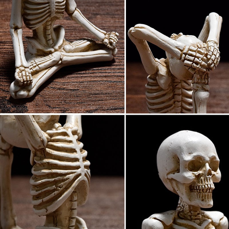 Halloween Skeleton Yoga Pose Resin Figurine Spooky Desktop Decoration