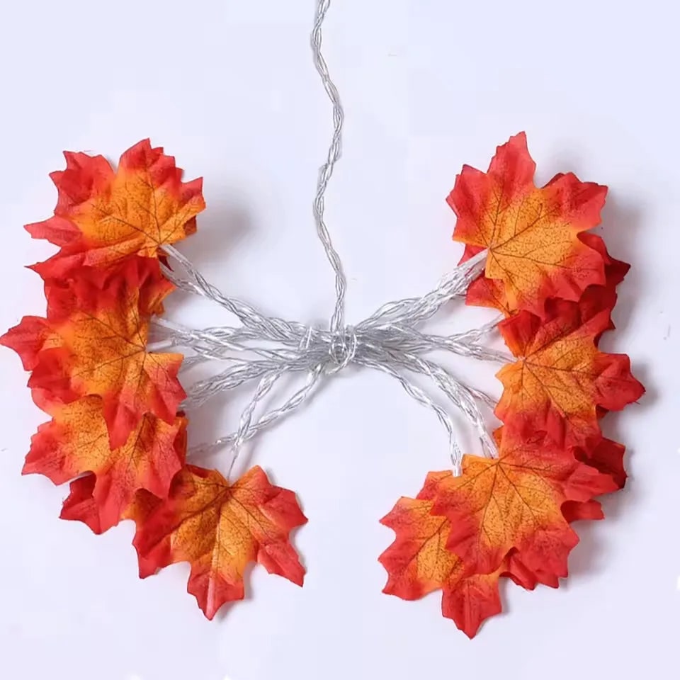 Halloween String Lights Garland with Maple Leaf Operated Warm Amber Glow for Fall Party Decoration
