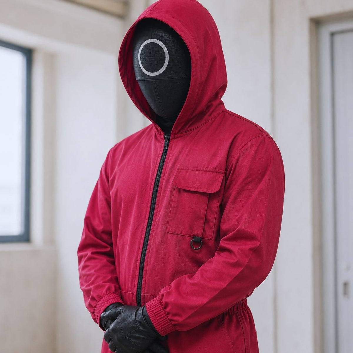 Halloween survival game Costume Jumpsuit Outfit with Hooded Design Guard Mask and Belt