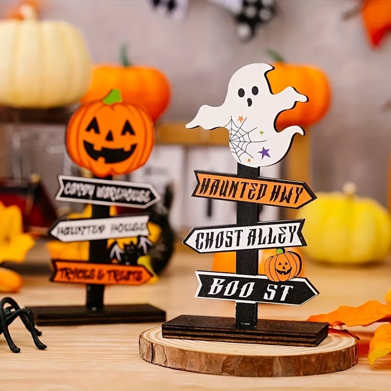 Halloween Table Decoration with Directional Sign for Dining Room and Entryway Tabletop Decor