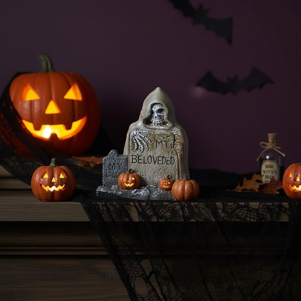 Halloween Tombstone Decorations and Miniature Figurines for Tabletop Party Decor
