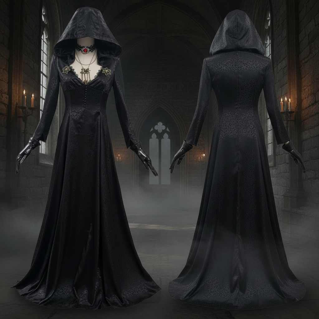 Halloween Vampire Costume Gothic Dress Outfit with Hood Choker