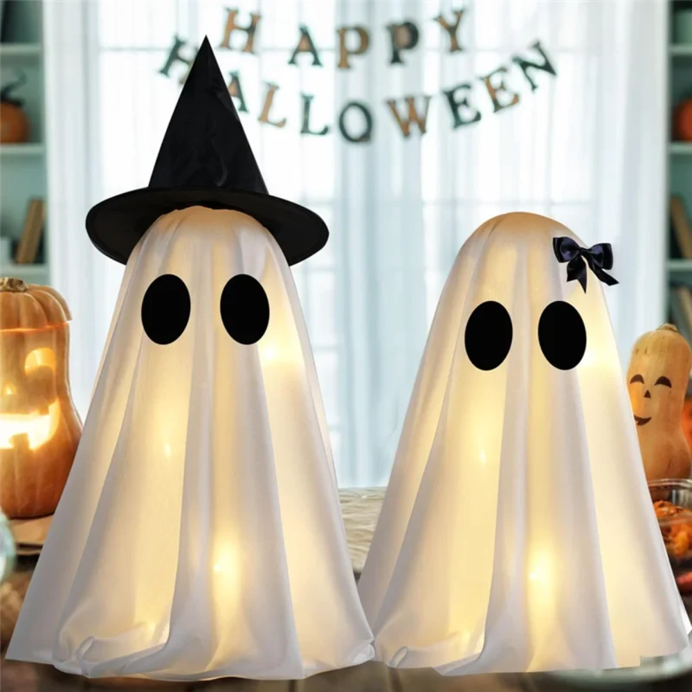 Halloween Warm White Lights Ghost Decor Set of Two Up Figures for Indoor Decoration Inflatable