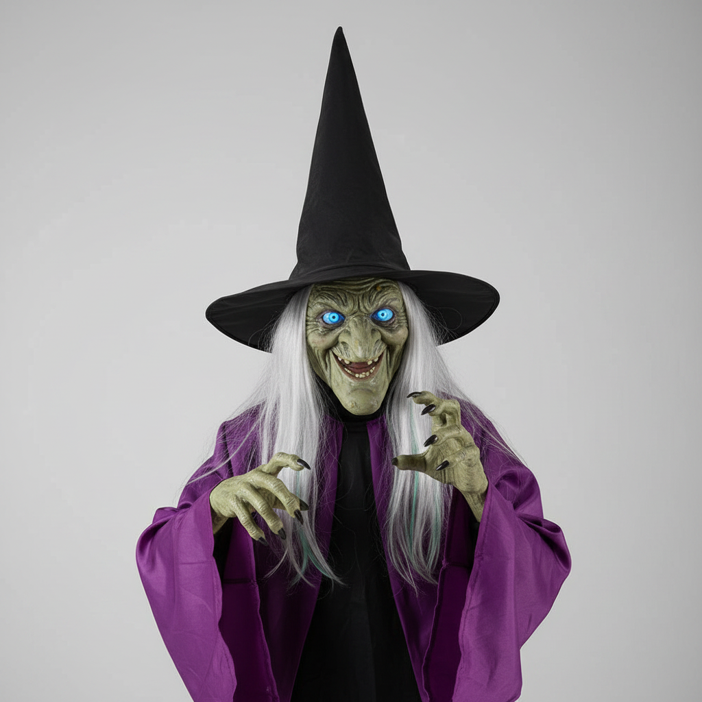 Halloween Witch Decoration Blow Up with Glowing Eyes and Flying Broomstick for Outdoor Yard Prop