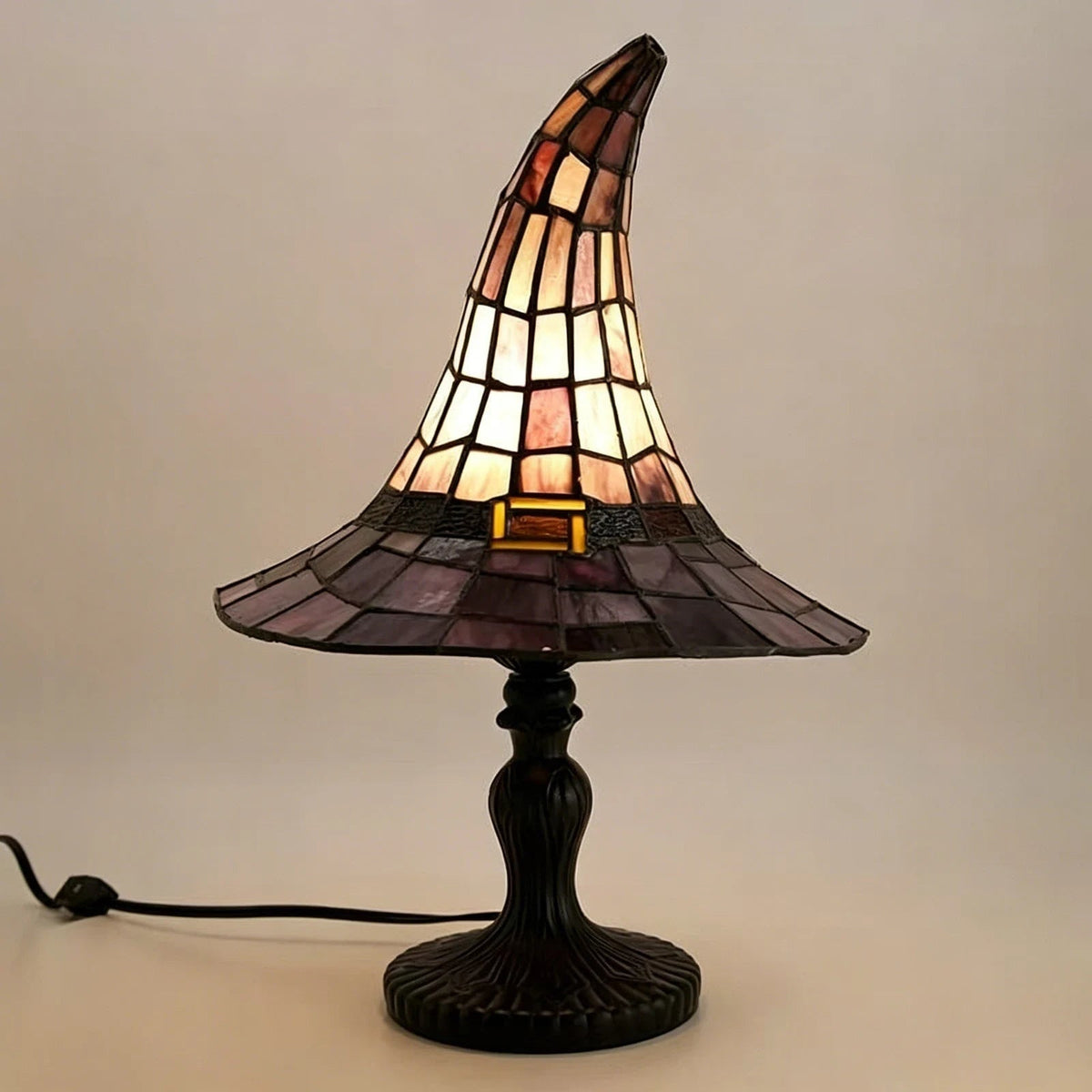 Halloween Witch Hat Tiffany Style Table Lamp with USB Power and Warm Glow Decoration Bed Side