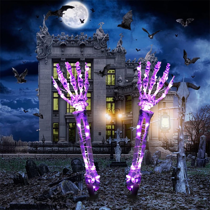 Halloween Yard Decorations Skeleton Sign with Stakes LED Light Up Outdoor Prop Plant Support