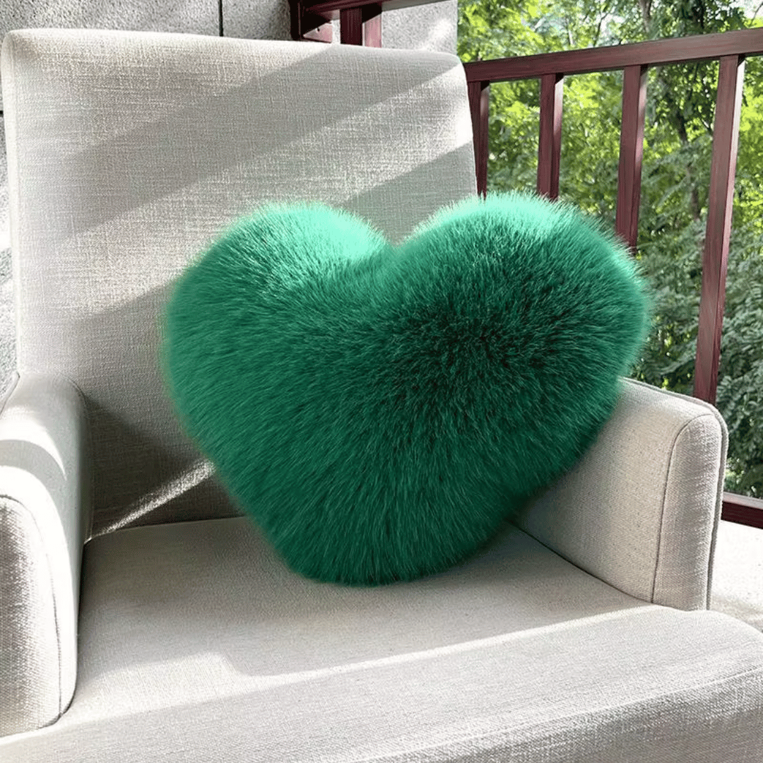 HEARTLUX – Soft Faux Fur Heart Pillow for Modern Home Decor