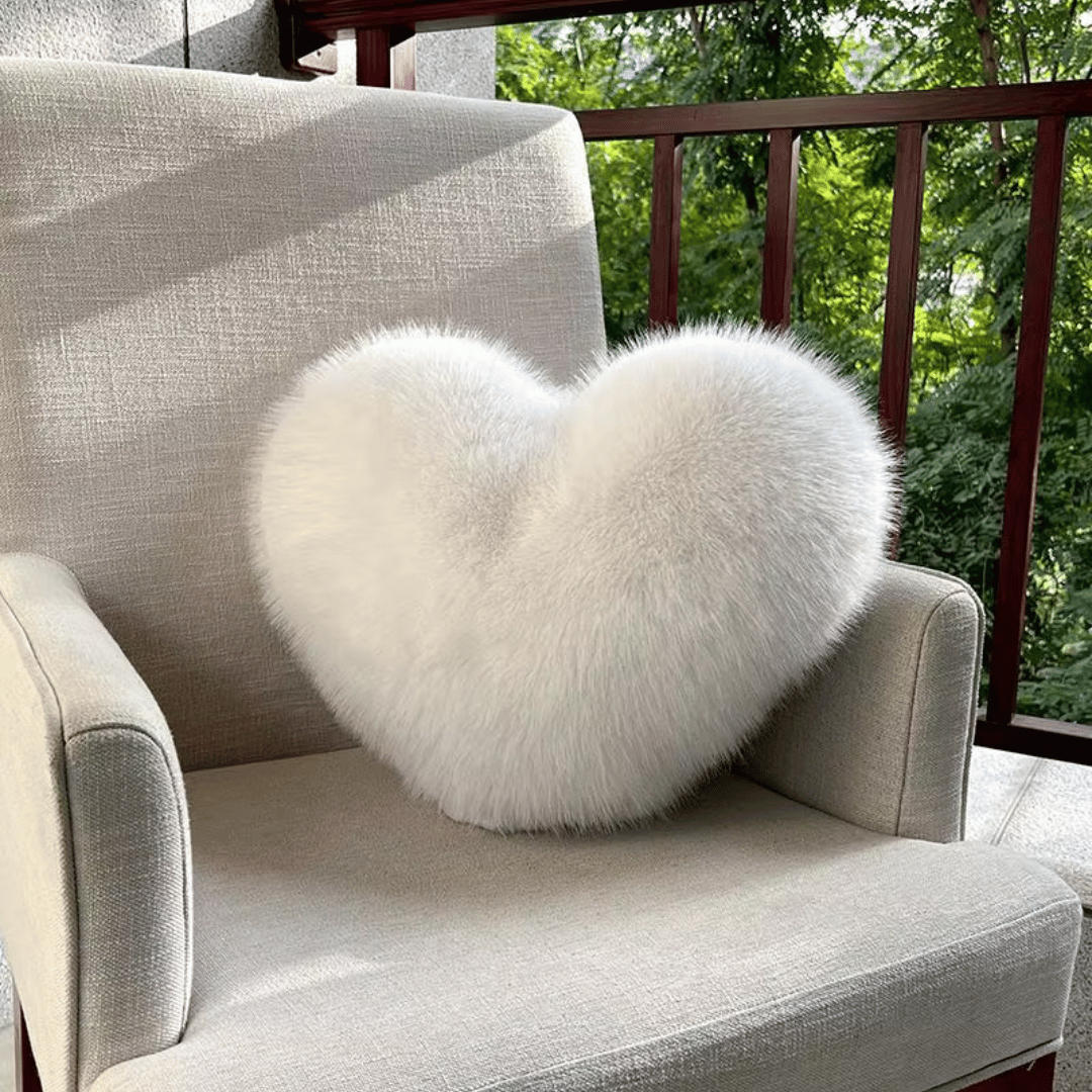 HEARTLUX – Soft Faux Fur Heart Pillow for Modern Home Decor
