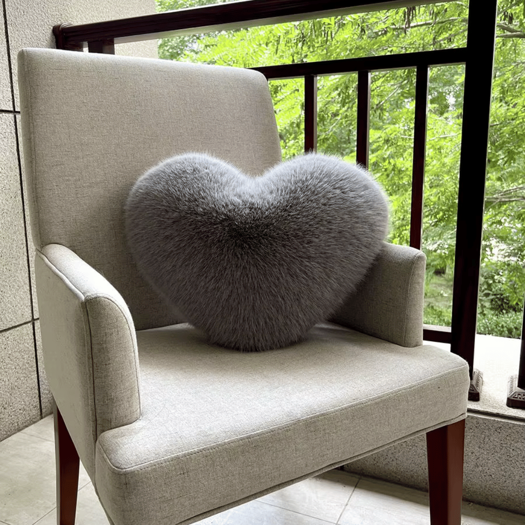 HEARTLUX – Soft Faux Fur Heart Pillow for Modern Home Decor