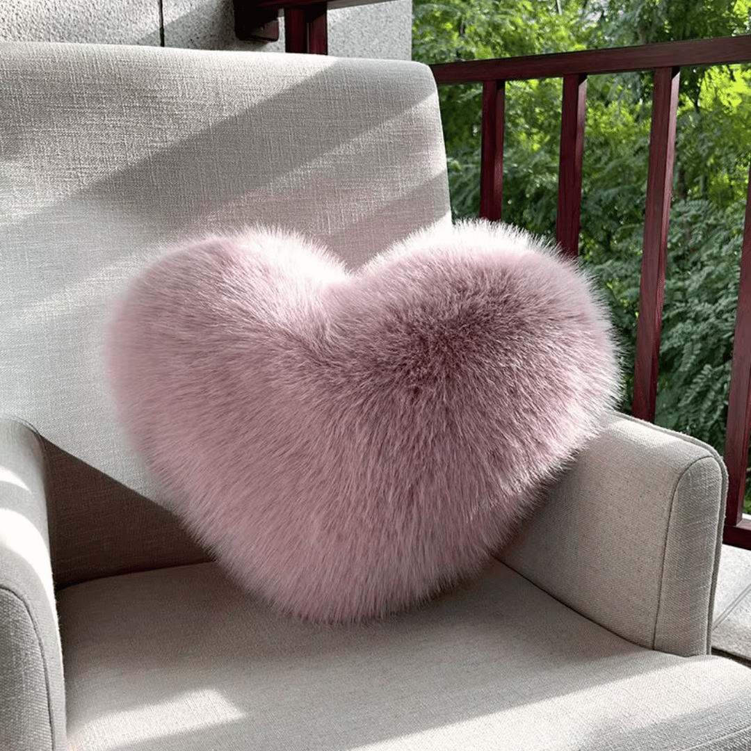 HEARTLUX – Soft Faux Fur Heart Pillow for Modern Home Decor