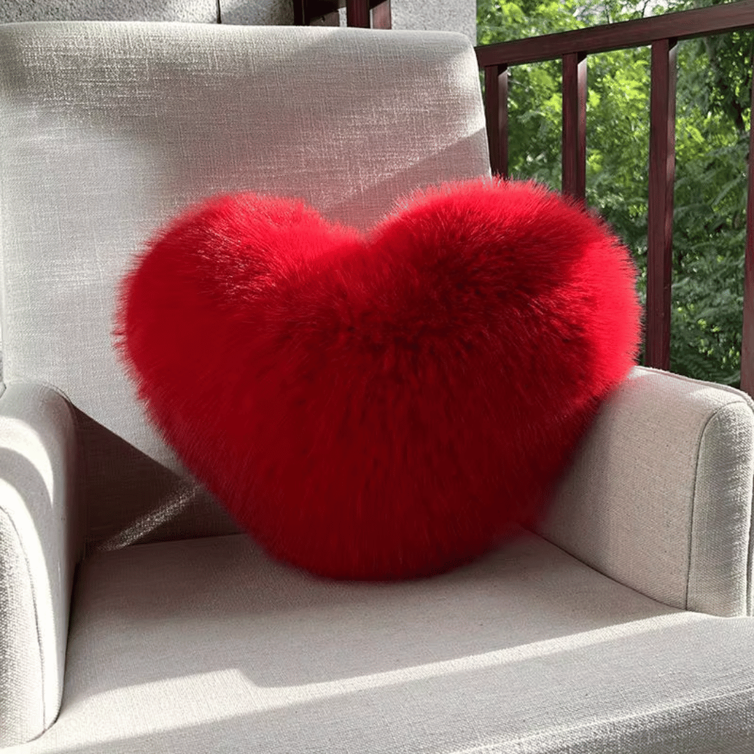 HEARTLUX – Soft Faux Fur Heart Pillow for Modern Home Decor