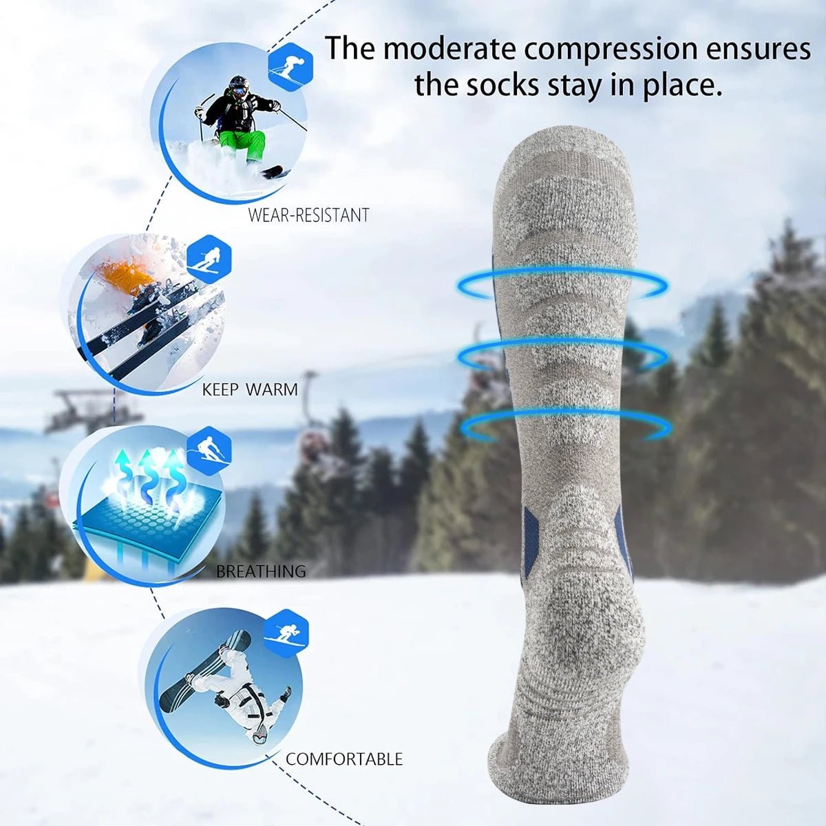 HIKEFROST – Wool Thermal Socks for Skiing and Hiking, Unisex Long Tube Design