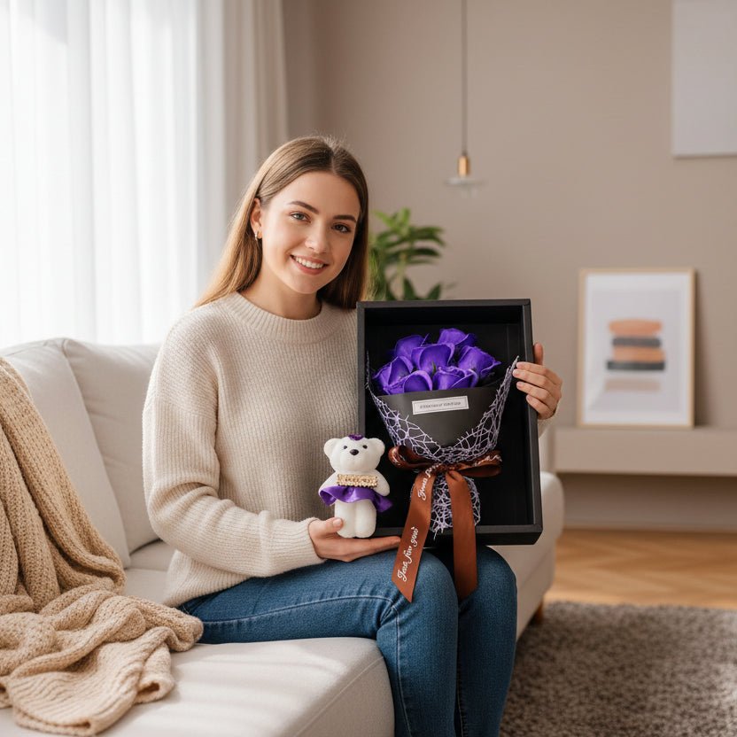 HOMEBLOOM – 7 Heads Rose Artificial Bouquet Flower for Valentine’s Day and Interior Decor