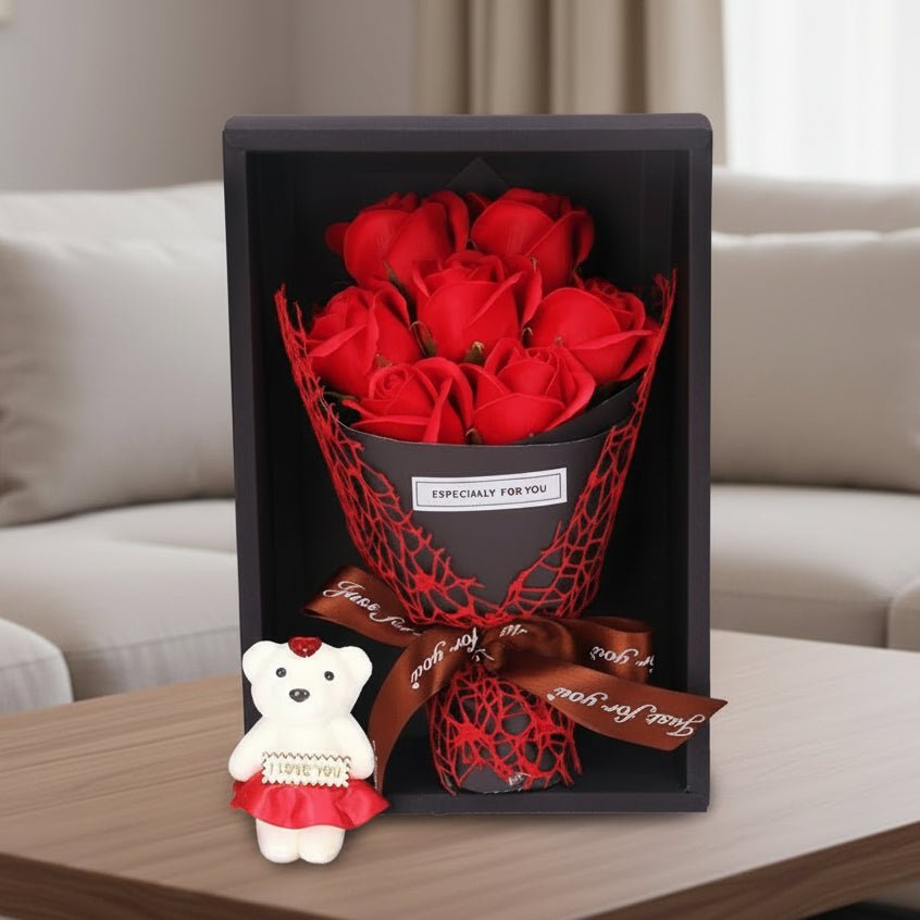 HOMEBLOOM – 7 Heads Rose Artificial Bouquet Flower for Valentine’s Day and Interior Decor