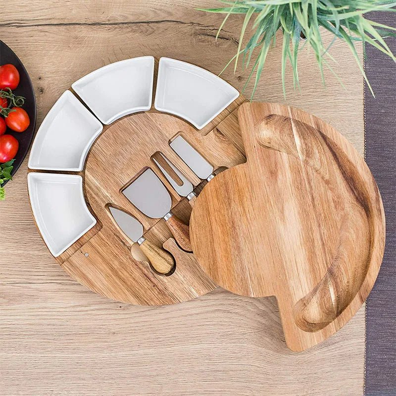 HOSTORIA – Acacia Wood Charcuterie Serving Board Set with Bowls and Knives