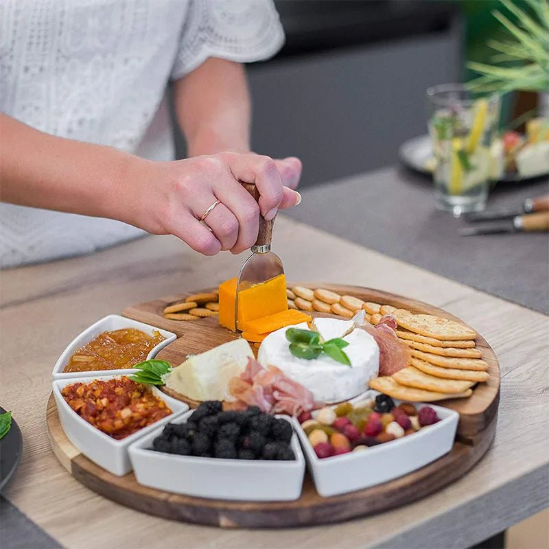 HOSTORIA – Acacia Wood Charcuterie Serving Board Set with Bowls and Knives