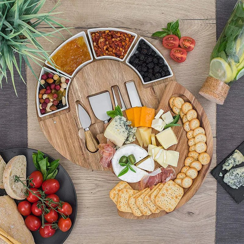 HOSTORIA – Acacia Wood Charcuterie Serving Board Set with Bowls and Knives