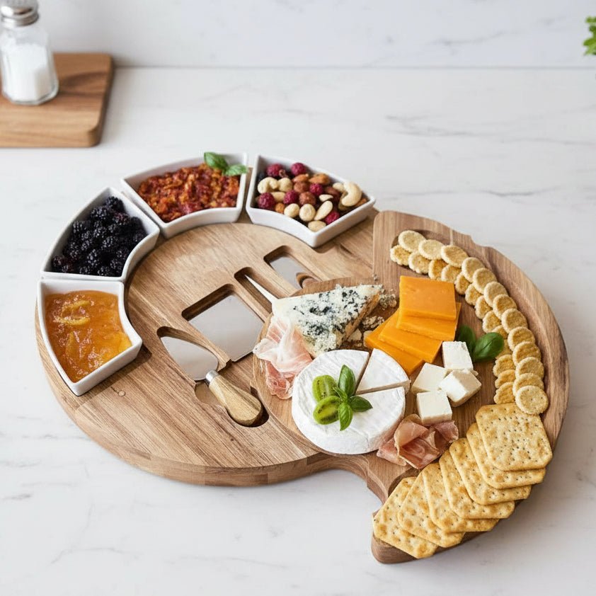 HOSTORIA – Acacia Wood Charcuterie Serving Board Set with Bowls and Knives