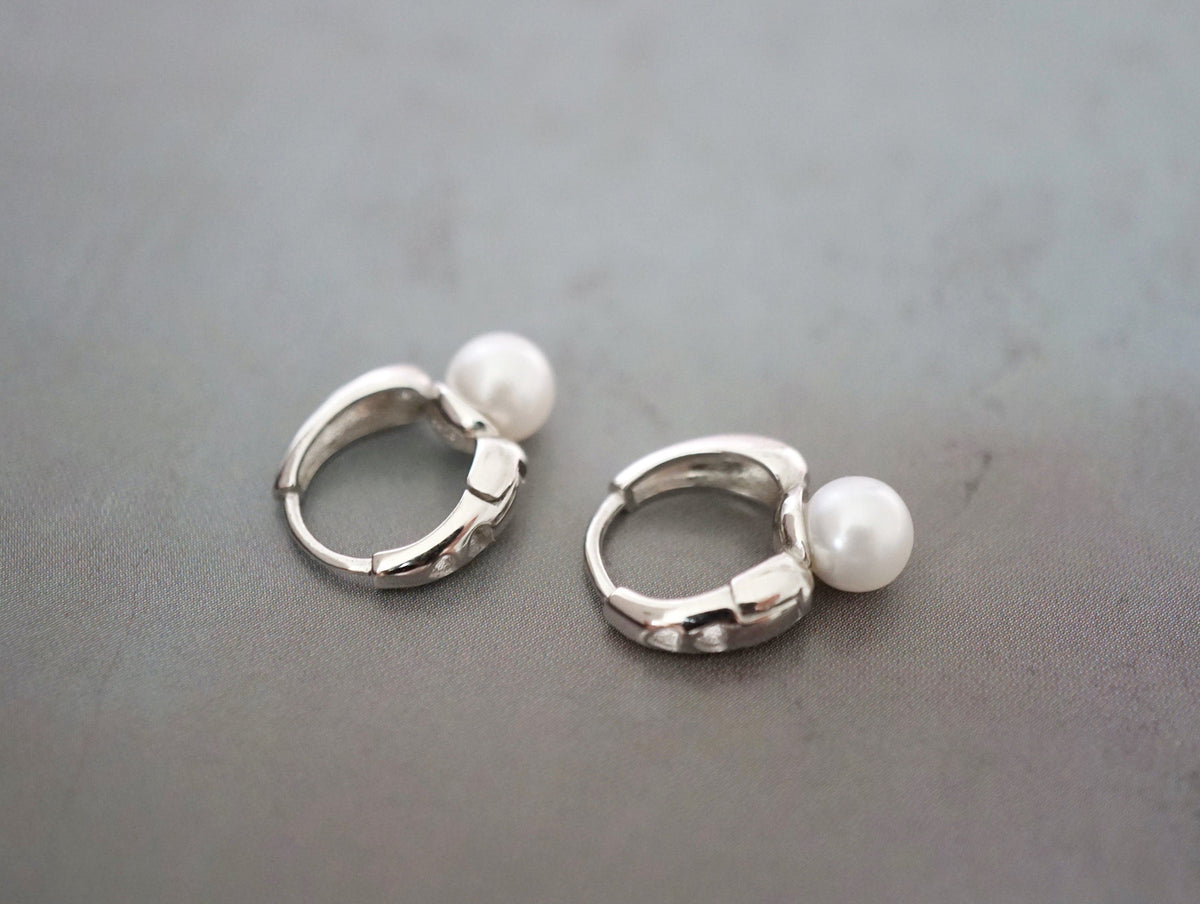 Pearl 925 Silver Hoop Earrings