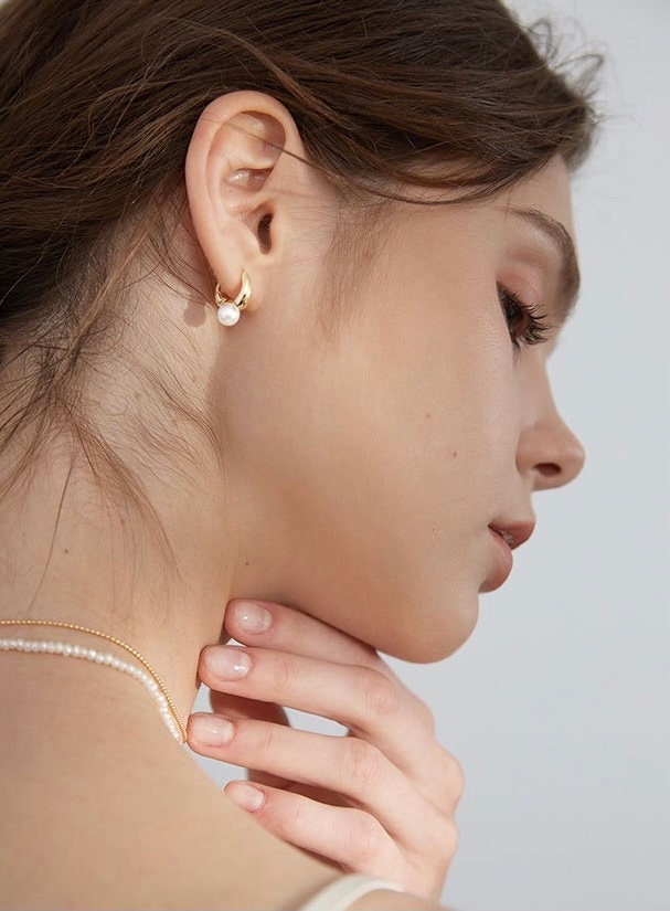 Pearl 925 Silver Hoop Earrings