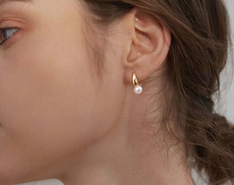 Pearl 925 Silver Hoop Earrings