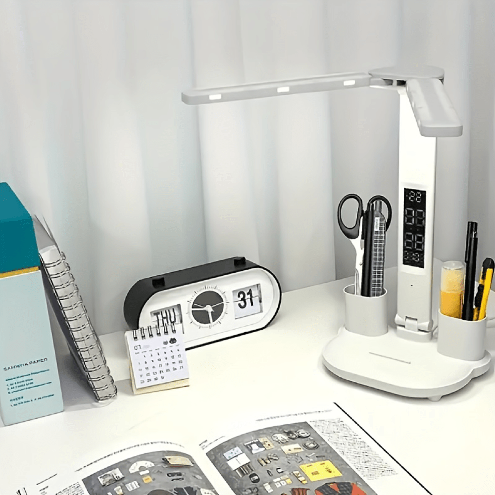 ILLUMAX – Versatile Dual-Head LED Desk Lamp with Touch Sensor and USB Power