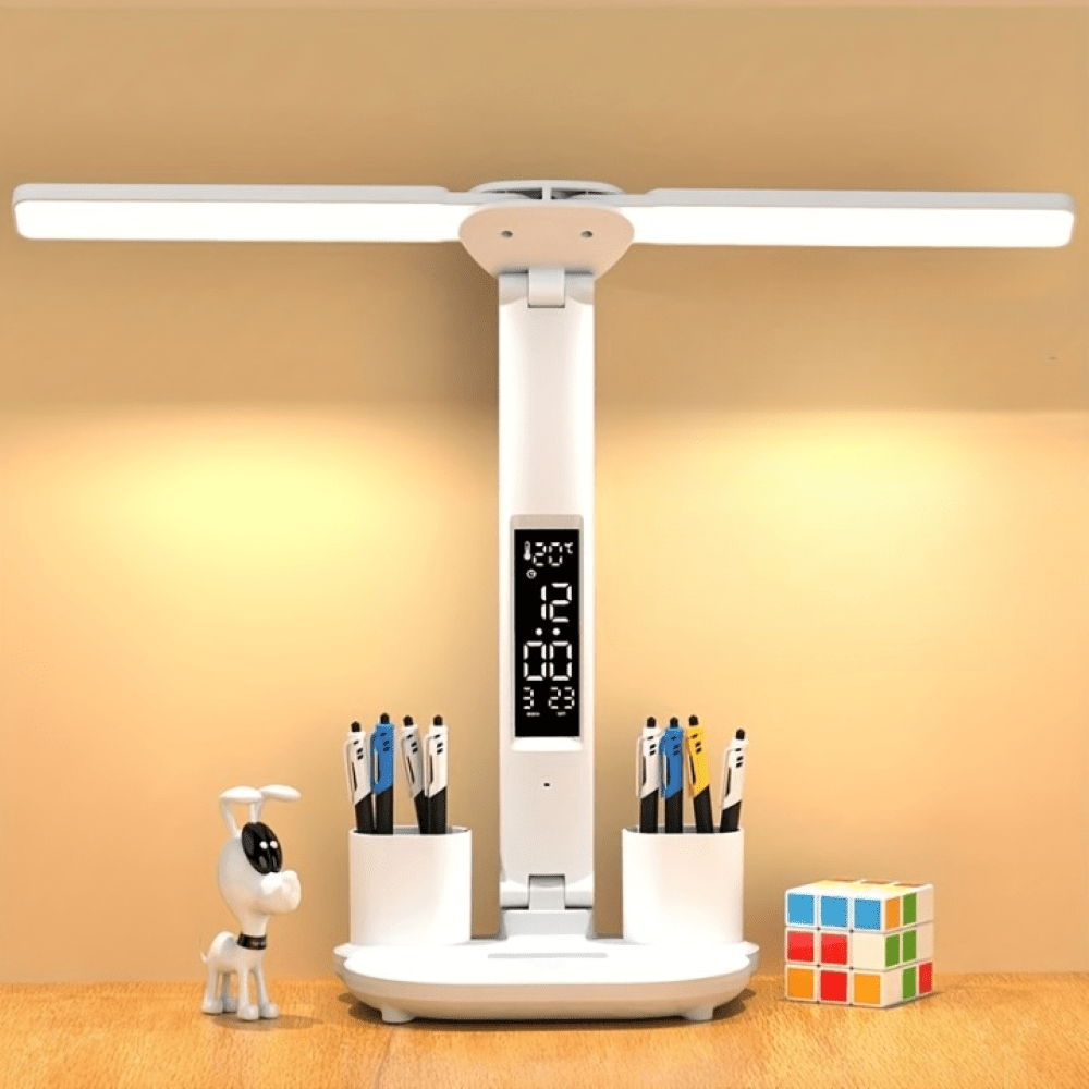 ILLUMAX – Versatile Dual-Head LED Desk Lamp with Touch Sensor and USB Power