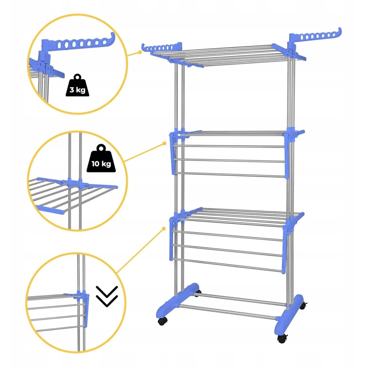 Vertical Clothes Drying Rack, 4-Tier Foldable Laundry Dryer with Adjustable Side Wings & Foldable Base