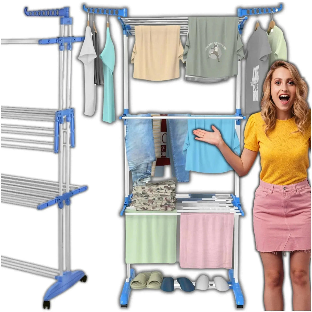 Vertical Clothes Drying Rack, 4-Tier Foldable Laundry Dryer with Adjustable Side Wings & Foldable Base