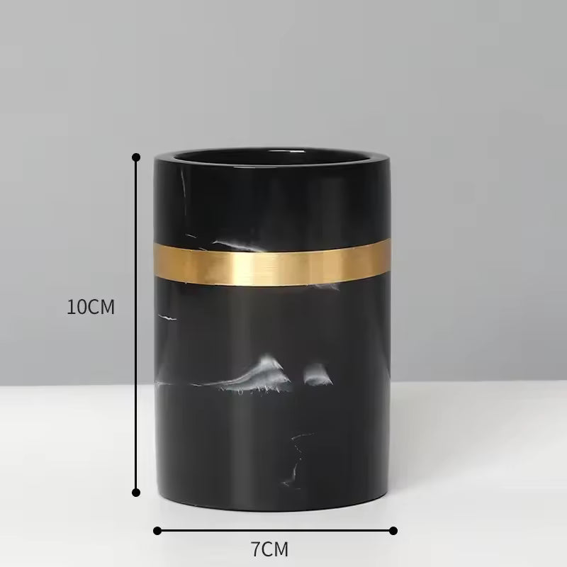 DECORVA – Elegant Black Marble Accent Tray for Luxury Bathroom Decor