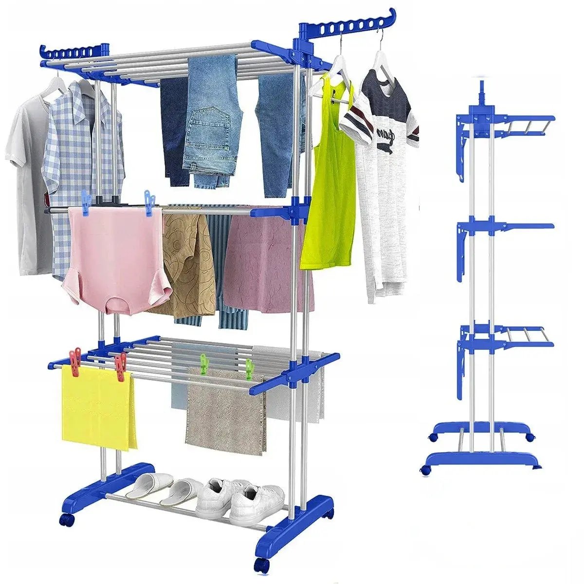 Vertical Clothes Drying Rack, 4-Tier Foldable Laundry Dryer with Adjustable Side Wings & Foldable Base