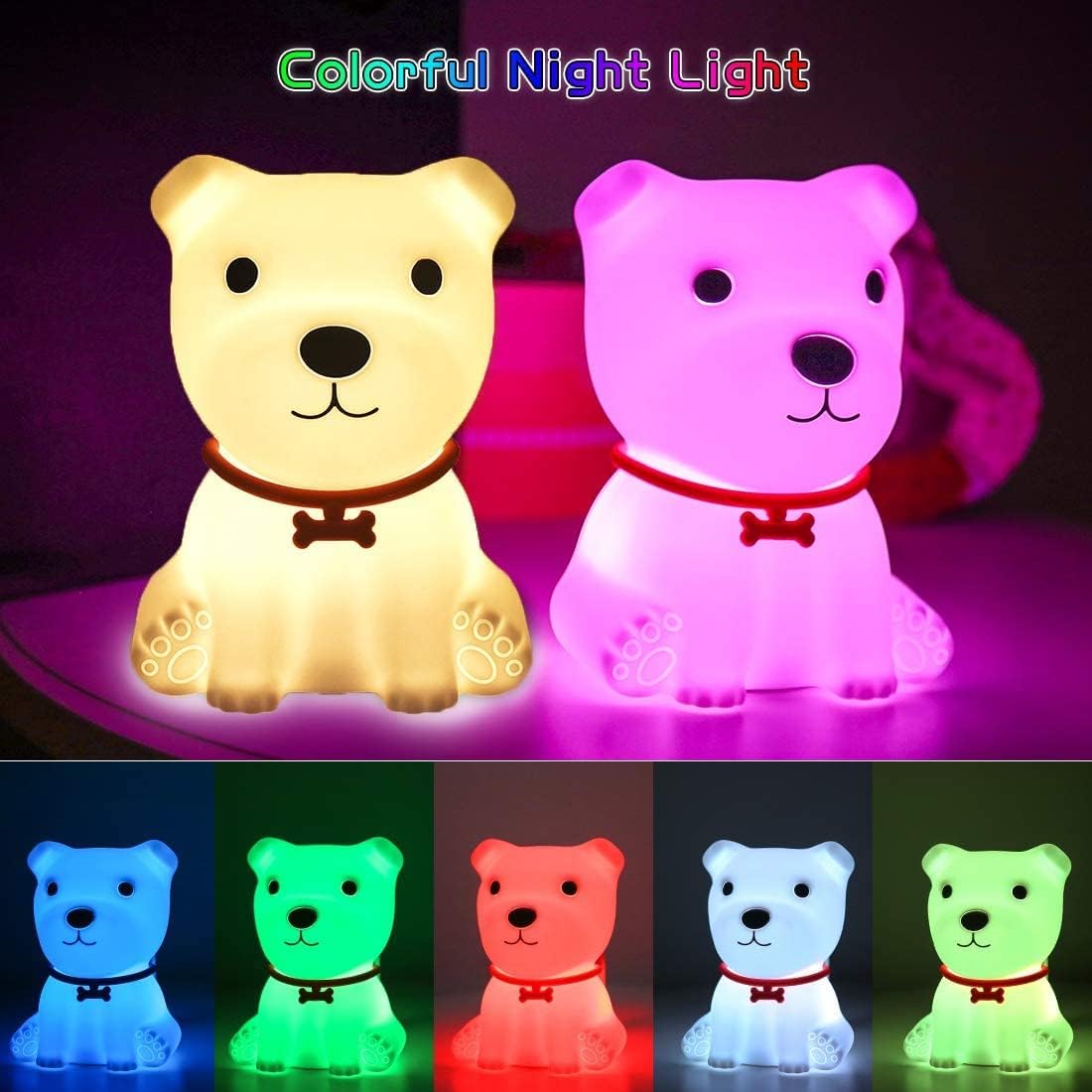 Silicone Dog Night Lamp | Soft LED Rechargeable Night Light for Kids