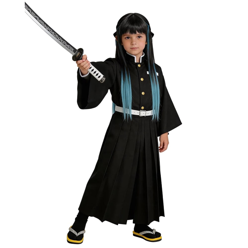 Kids' Halloween Anime Cosplay Costume with High Collar Jacket Wide-Leg Pants and Gold Buttons
