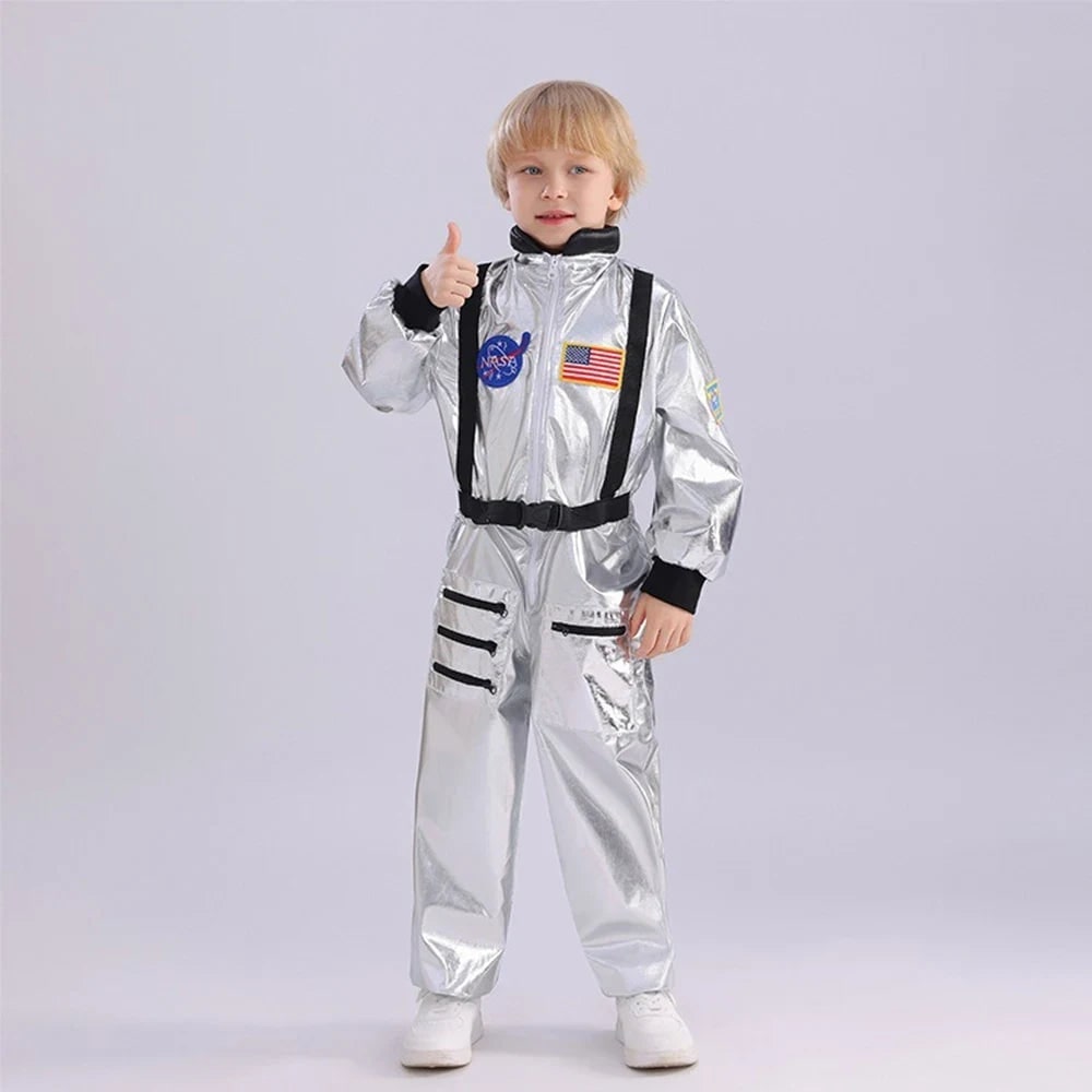 Kids' Halloween Astronaut Costume Suit Patches Full Jumpsuit for Space Explorer Party