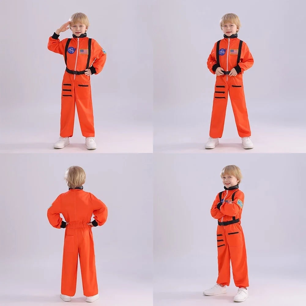 Kids' Halloween Astronaut Costume Suit Patches Full Jumpsuit for Space Explorer Party