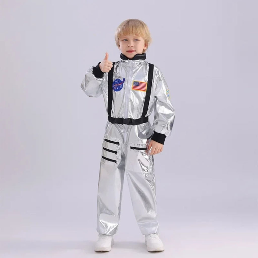 Kids' Halloween Astronaut Suit Costume for Space Patches and Jumpsuit Design Female