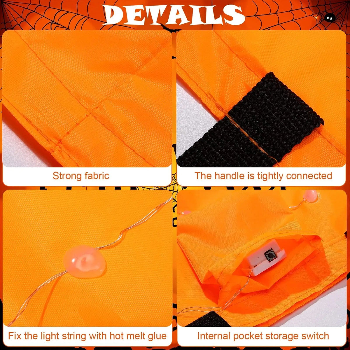 Kids' Halloween Candy Bucket and Bag with LED Light-Up Jack-O'-Lantern Pumpkin Pail for Trick or Treat