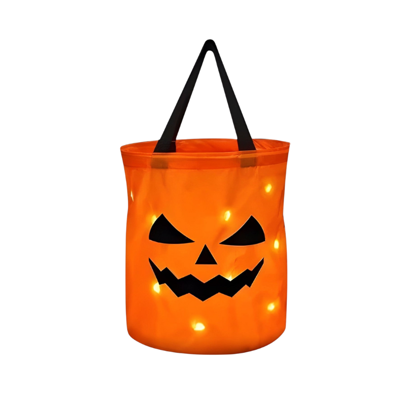 Kids' Halloween Candy Pumpkin Bucket with LED Lights and Handle for Trick or Treat Basket