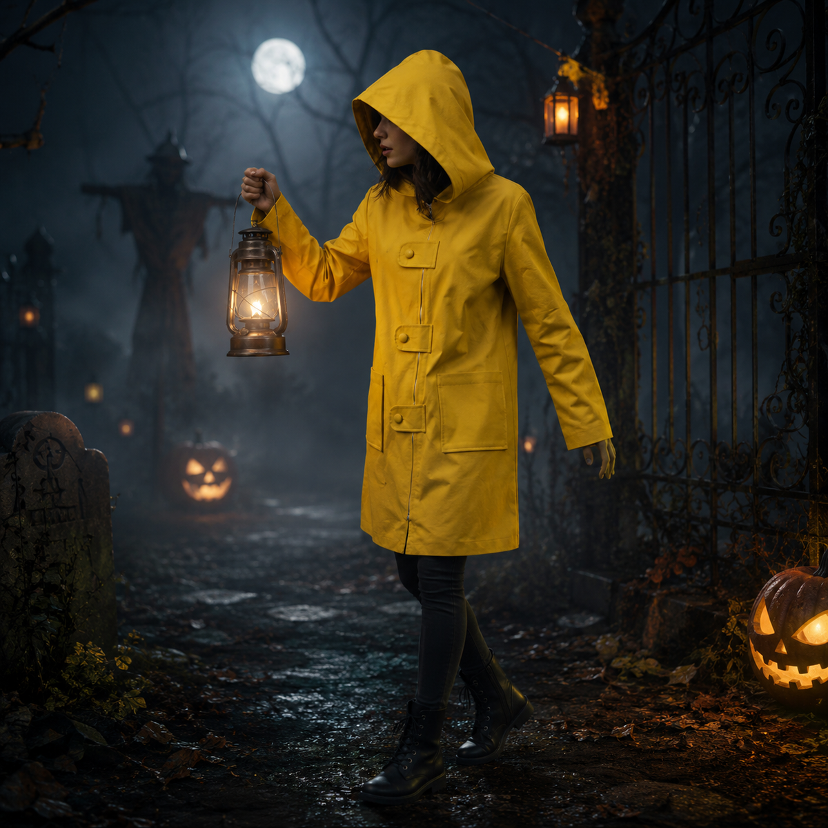 Kids' Halloween Cosplay Costume Yellow Raincoat Jacket with Hooded Design and Front Zipper Closure