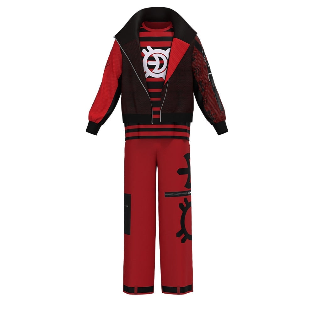 Kids' Halloween Costume Vampire Cosplay Set with High Collar Jacket and Striped Tee