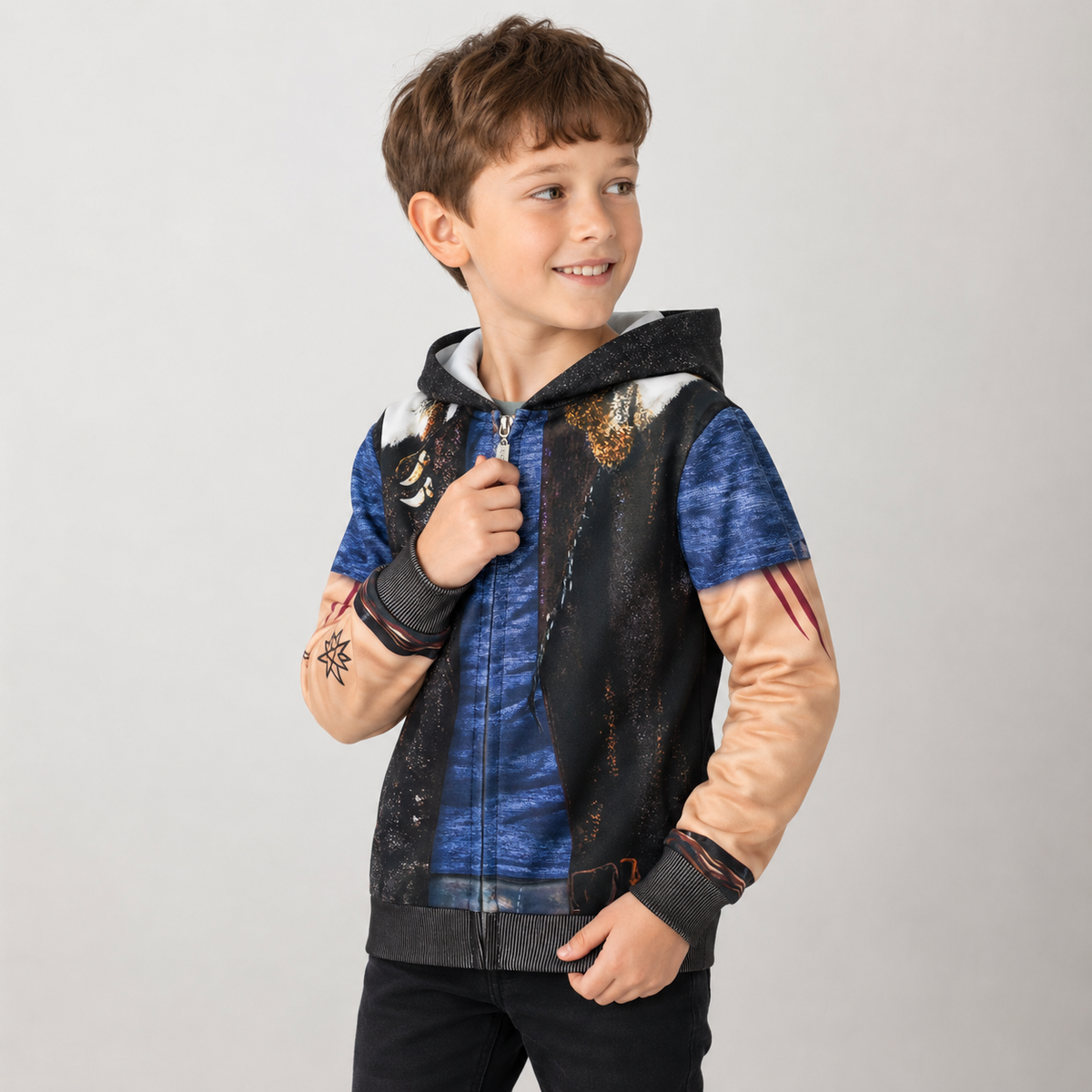 Kids' Halloween Costume Witch Character and Zip-Up with Printed Design Funny