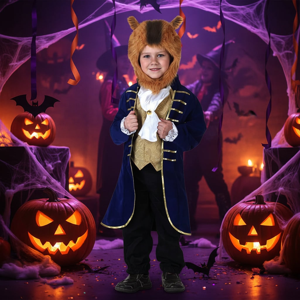 Kids' Halloween Dinosaur Pirate Vampire Animal Costume with Plush Fleece Hood Mittens and Shoe Covers