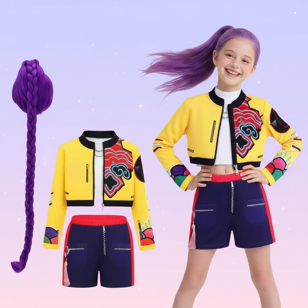 Kids' Halloween Hip Hop Dance Costume with Cropped Jacket Graphic Top and Flared Skirt